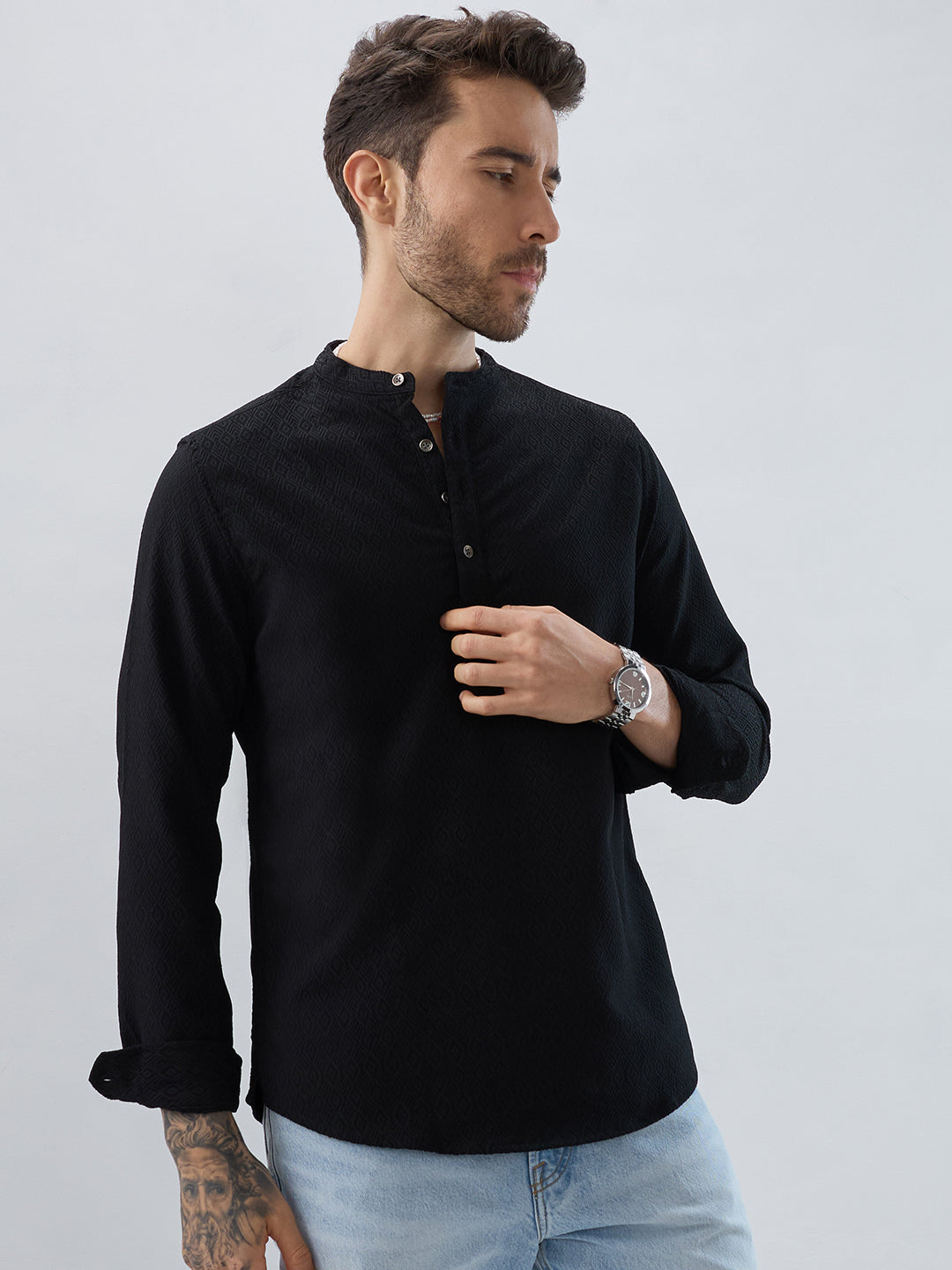 Midnight Black Diamond Textured Kurta