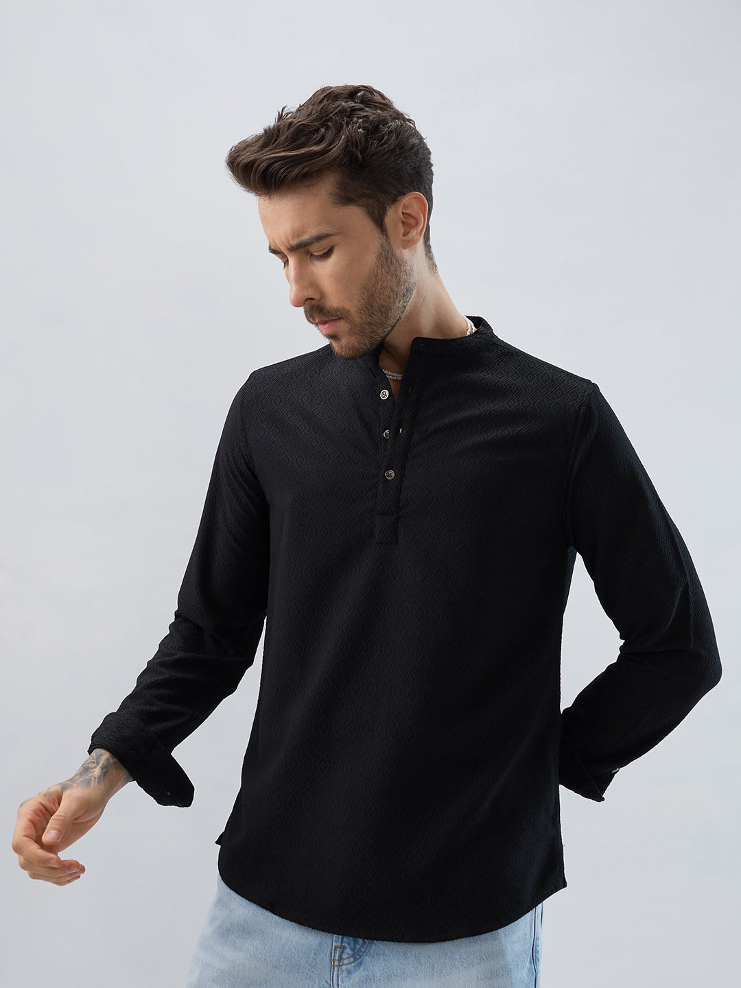Midnight Black Diamond Textured Kurta