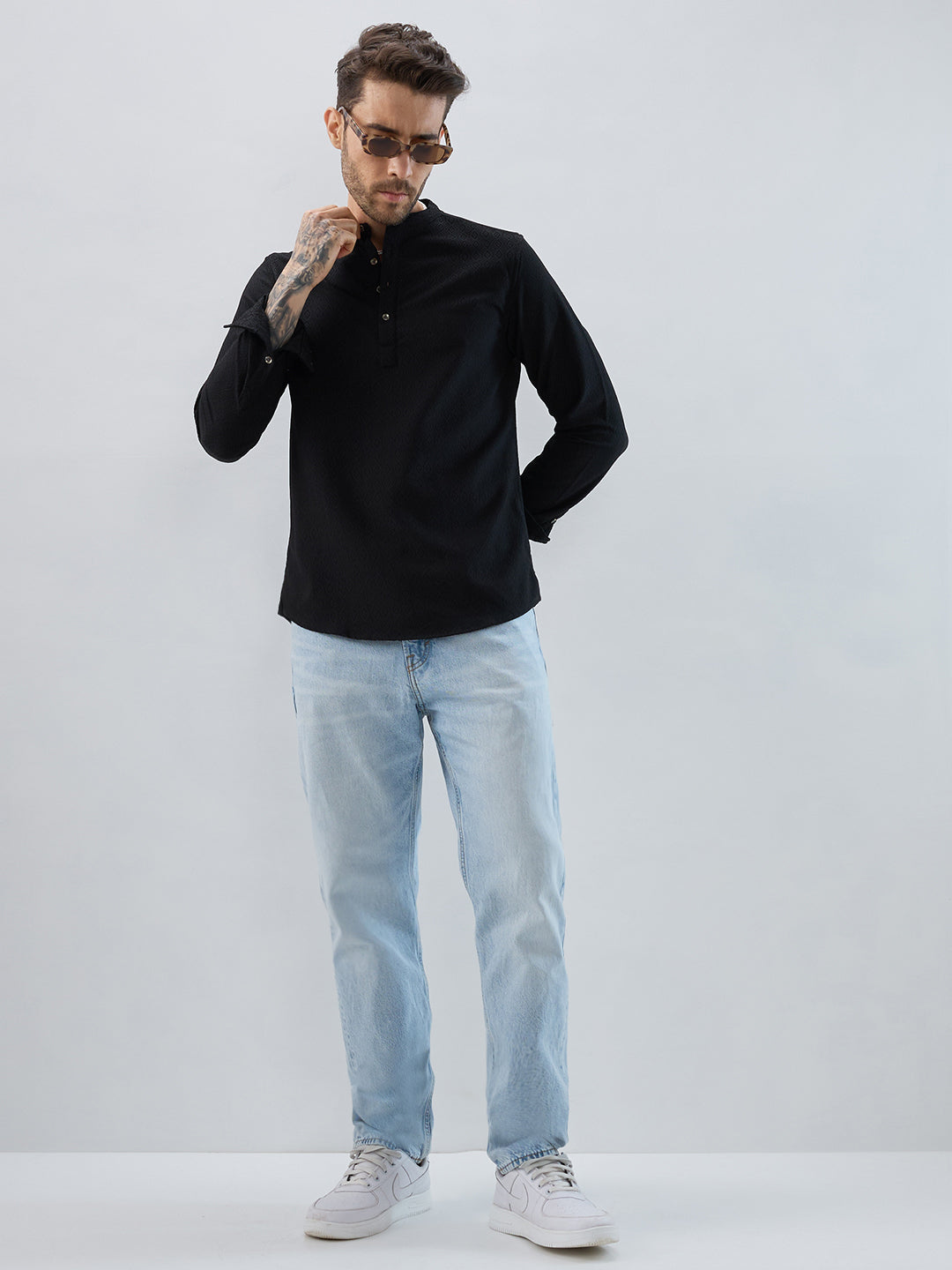 Midnight Black Diamond Textured Kurta