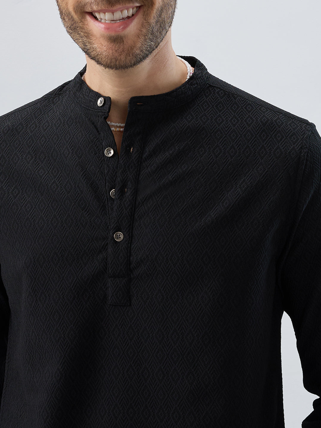 Midnight Black Diamond Textured Kurta