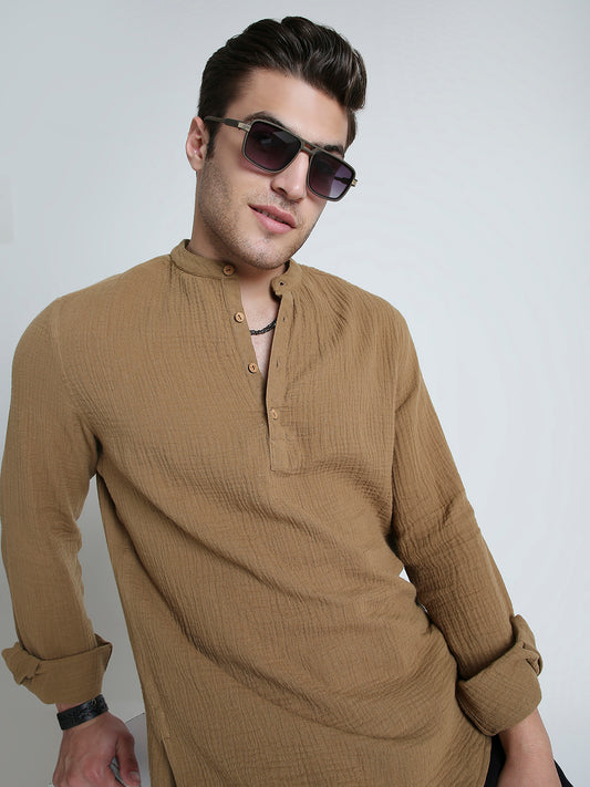 Sepia Brown Solid Double Cloth Kurta