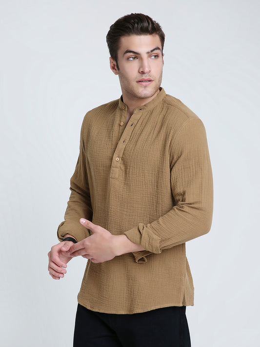 Sepia Brown Solid Double Cloth Kurta