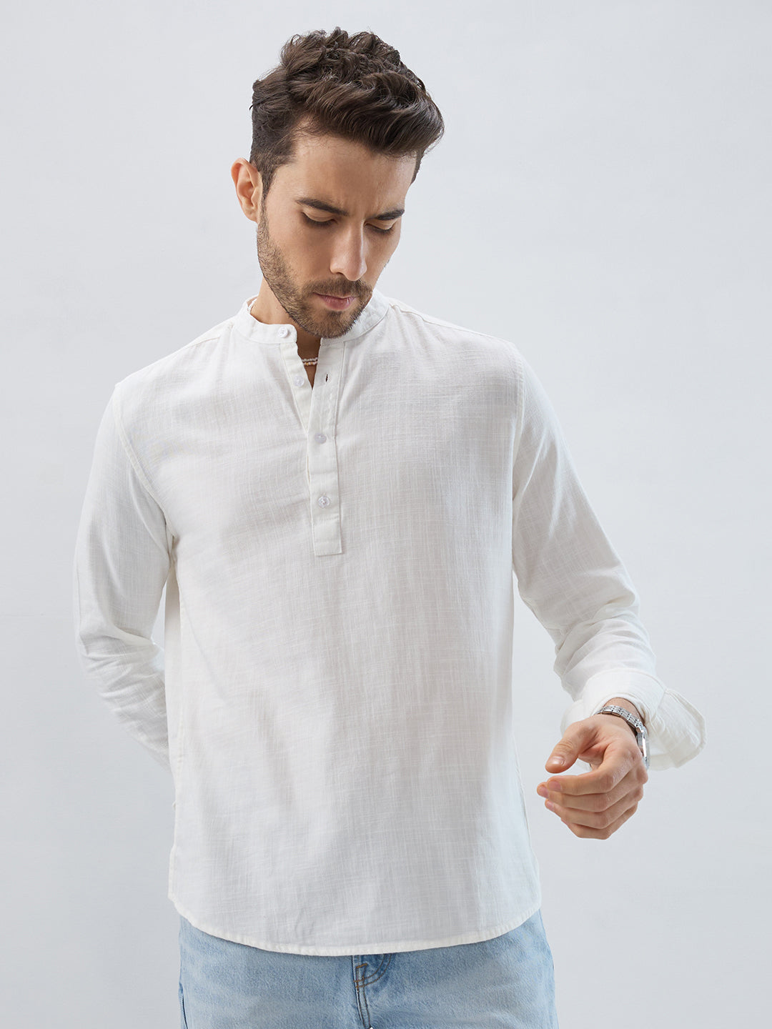Luna White Slub Textured Everyday Kurta