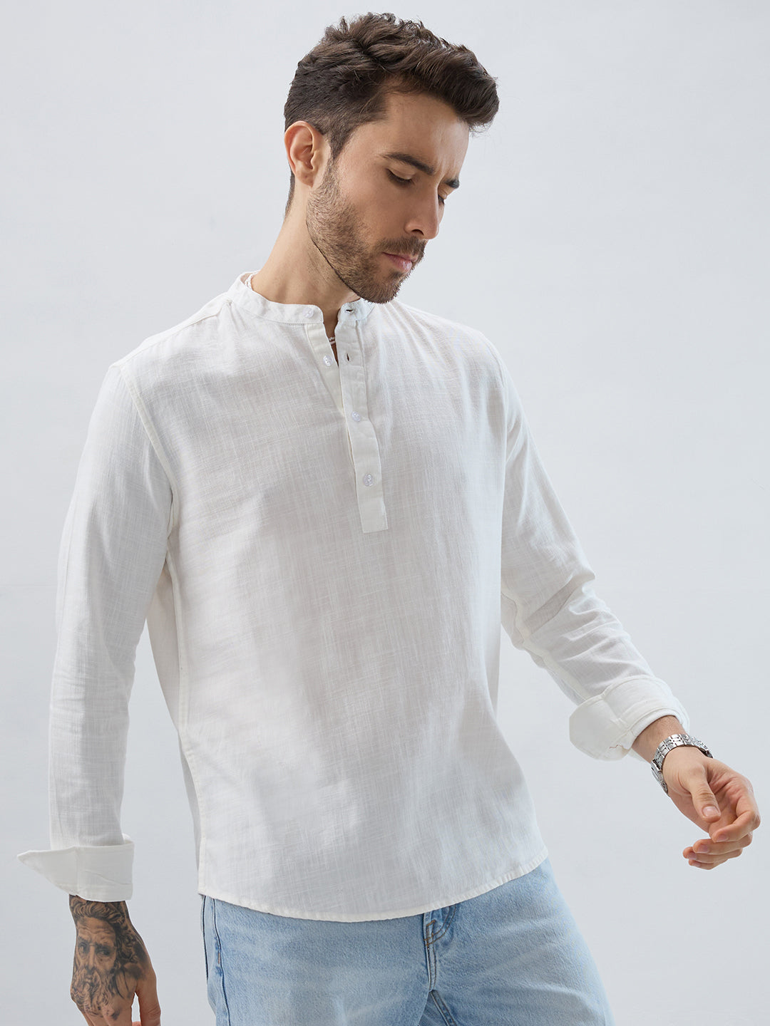 Luna White Slub Textured Everyday Kurta