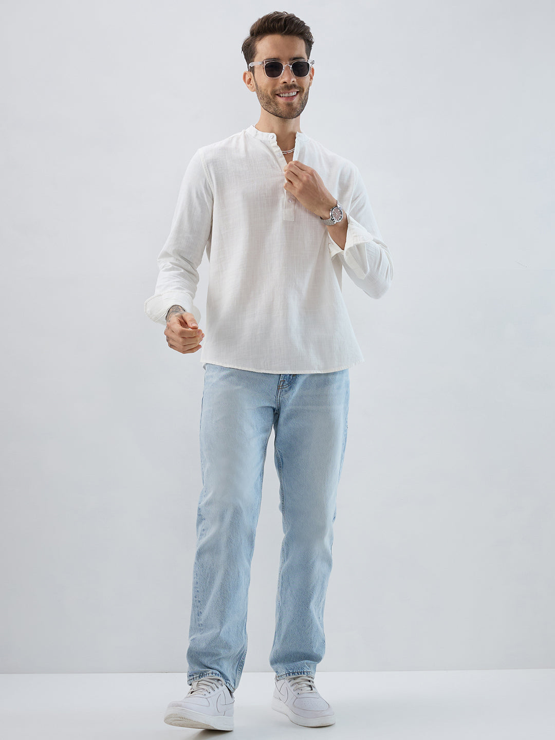 Luna White Slub Textured Everyday Kurta