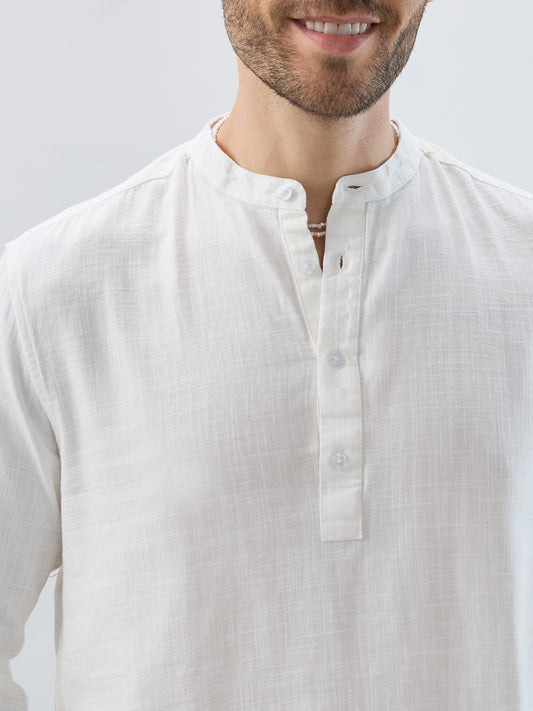 Luna White Slub Textured Everyday Kurta