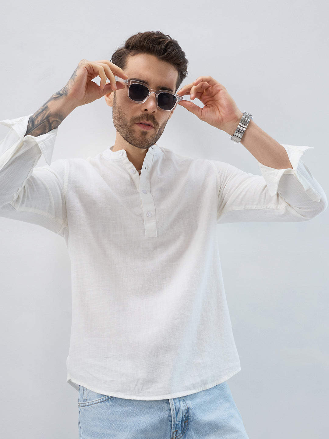 Luna White Slub Textured Everyday Kurta