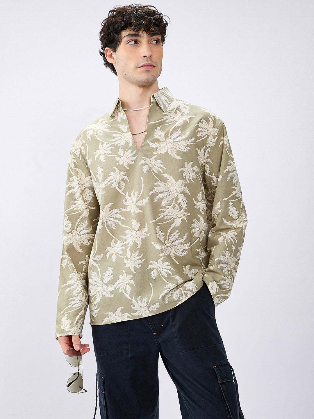 Beachy Palm Escape Oversized Polo Shirt