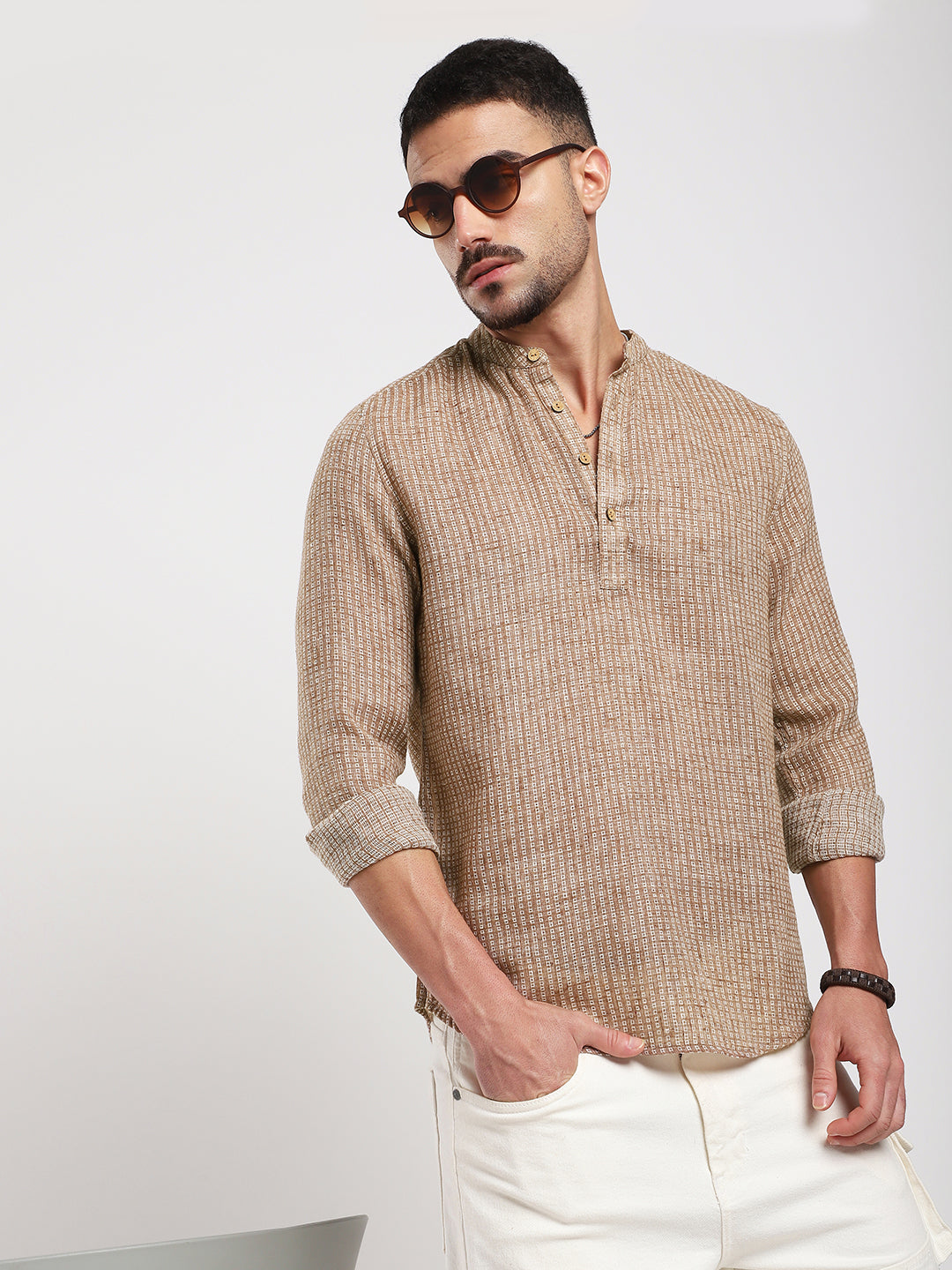 Retro Brown Mini Square Woven Kurta