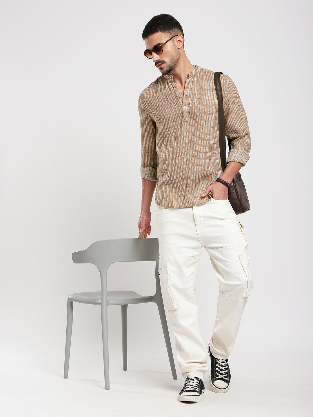 Retro Brown Mini Square Woven Kurta