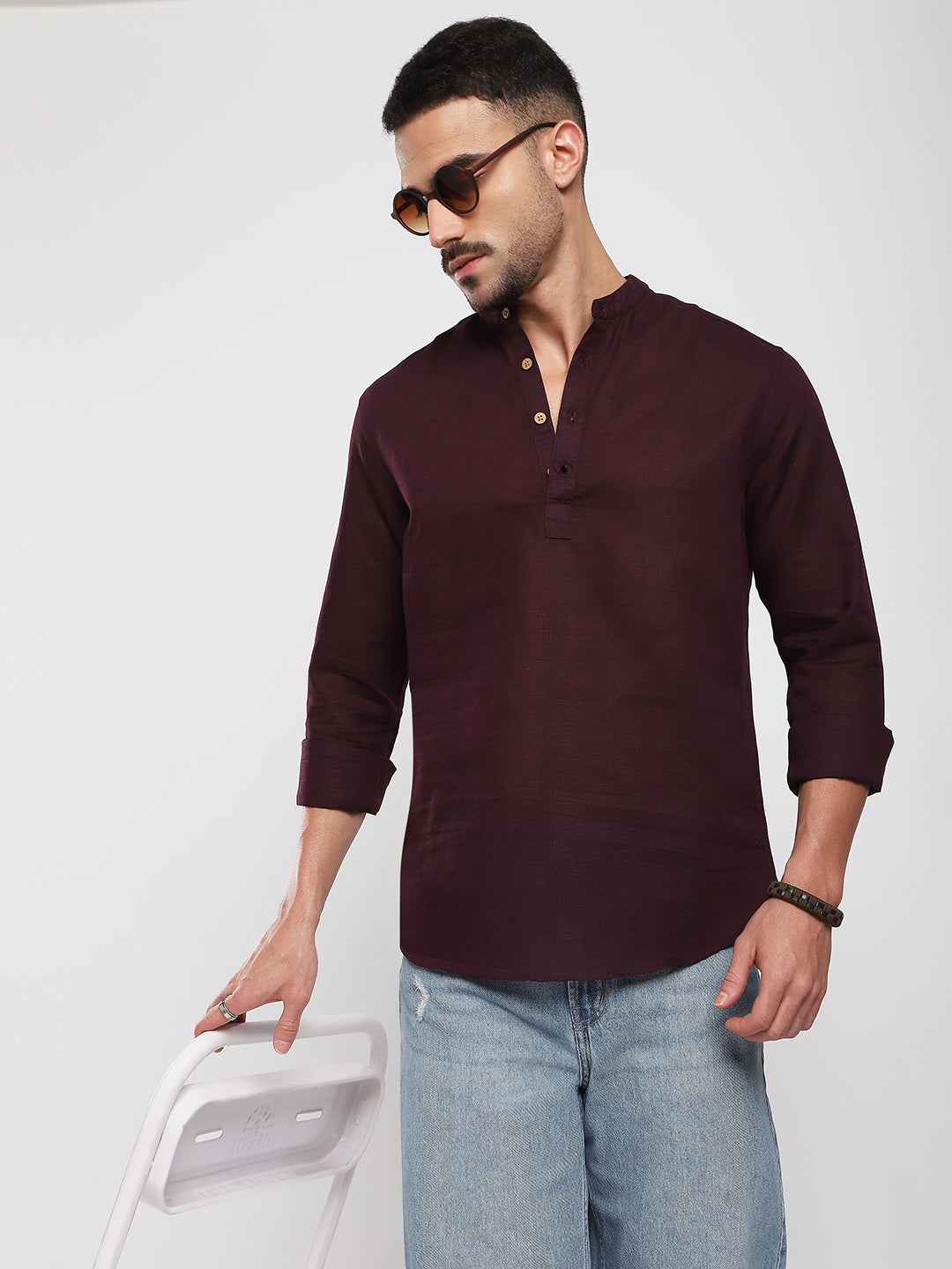 Royal Plum Essence Pure Linen Kurta