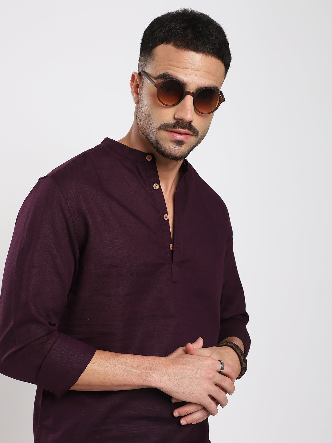 Royal Plum Essence Pure Linen Kurta