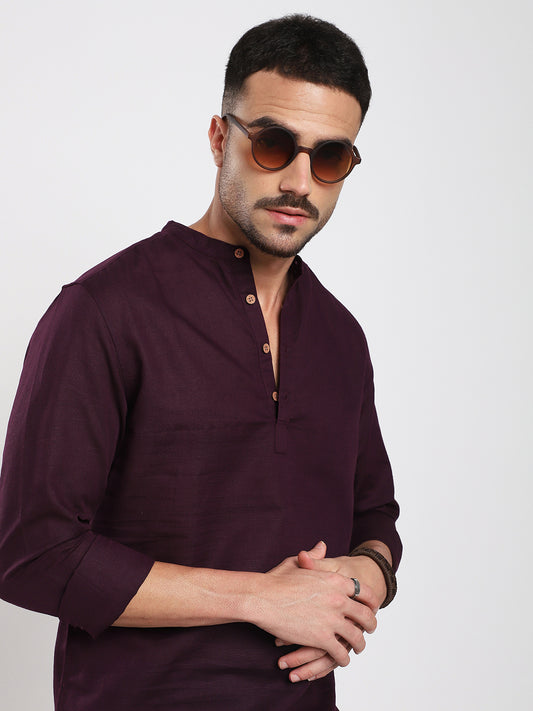Royal Plum Essence Pure Linen Kurta