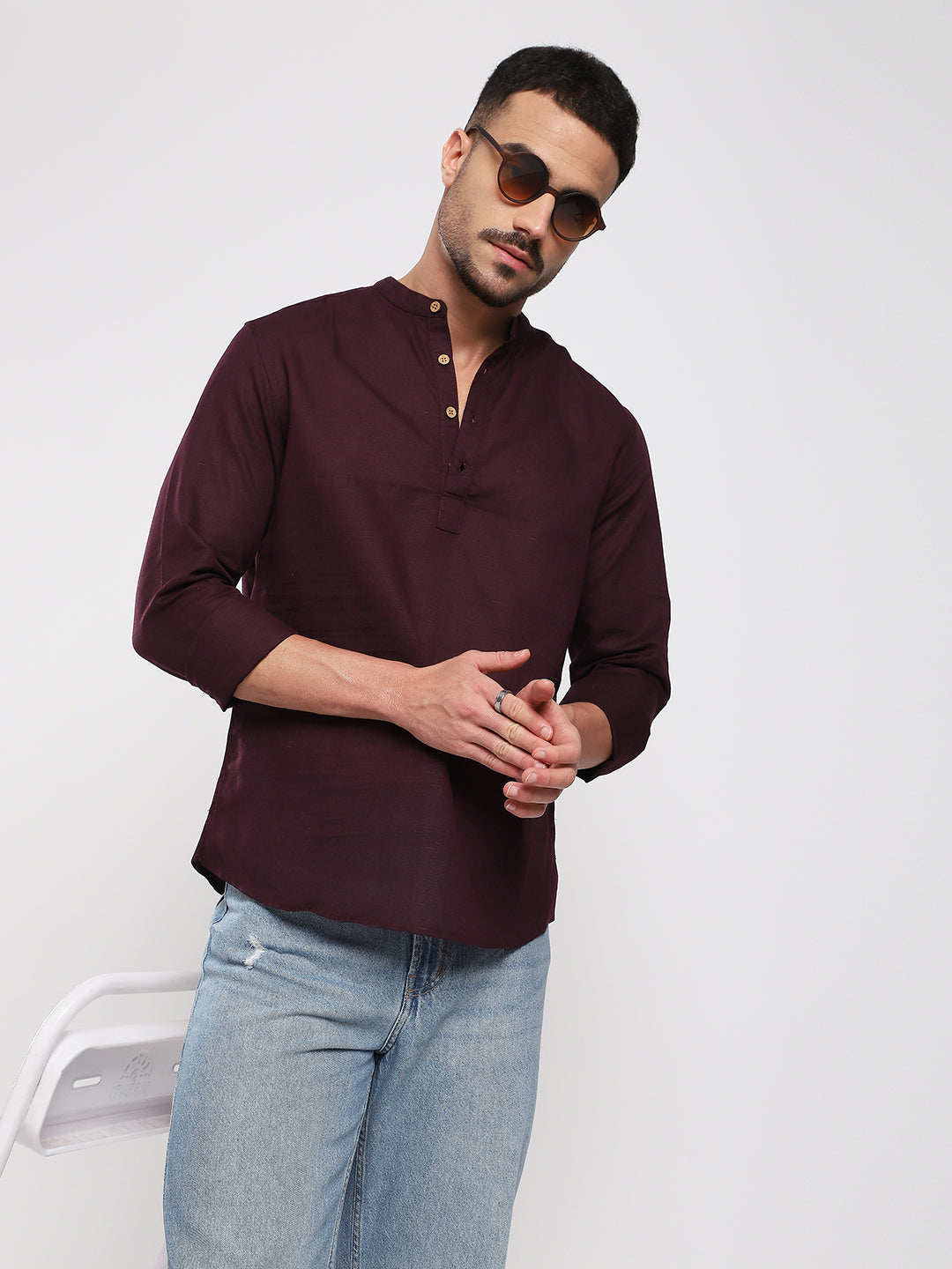 Royal Plum Essence Pure Linen Kurta