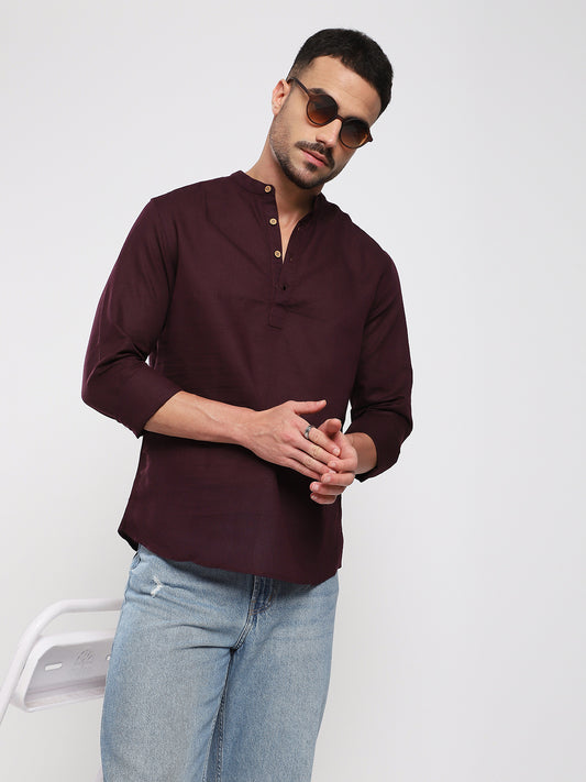 Royal Plum Essence Pure Linen Kurta