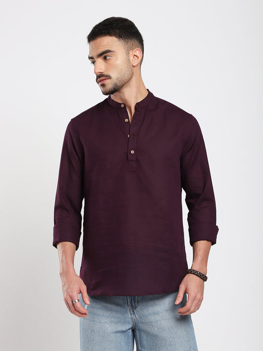 Royal Plum Essence Pure Linen Kurta
