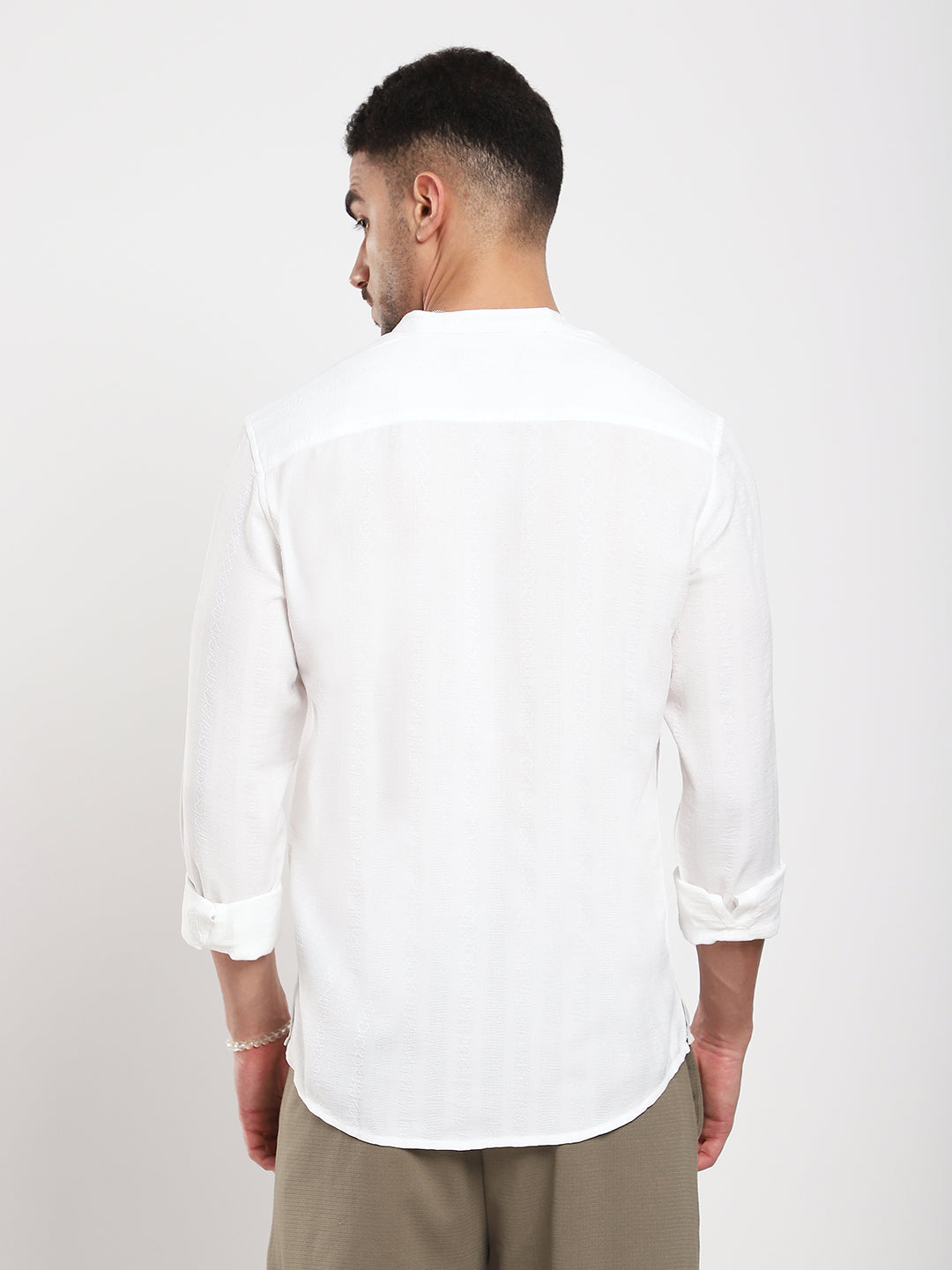 White Minimalist Jacquard Striped Kurta