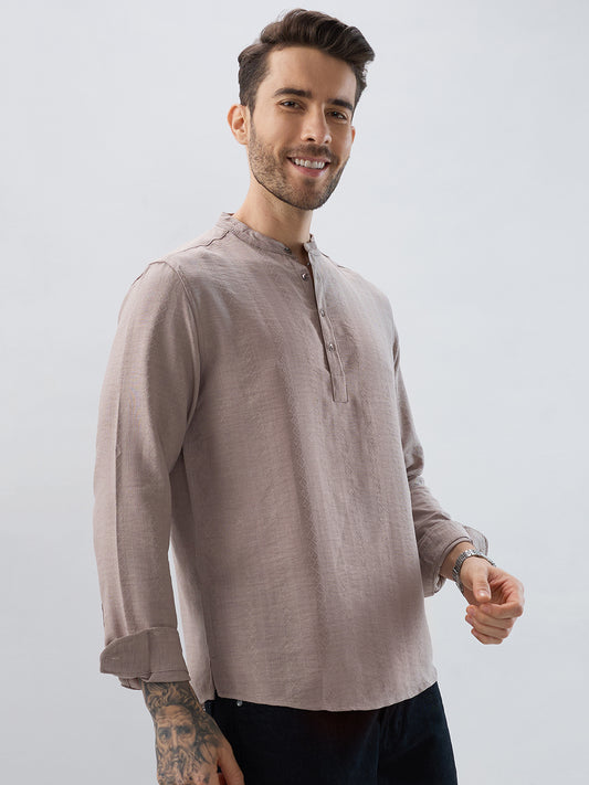 Taupe Lozenge Weave Striped Kurta