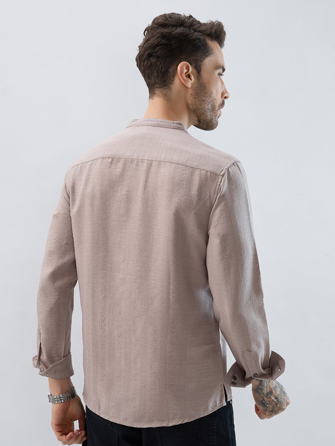 Taupe Lozenge Weave Striped Kurta