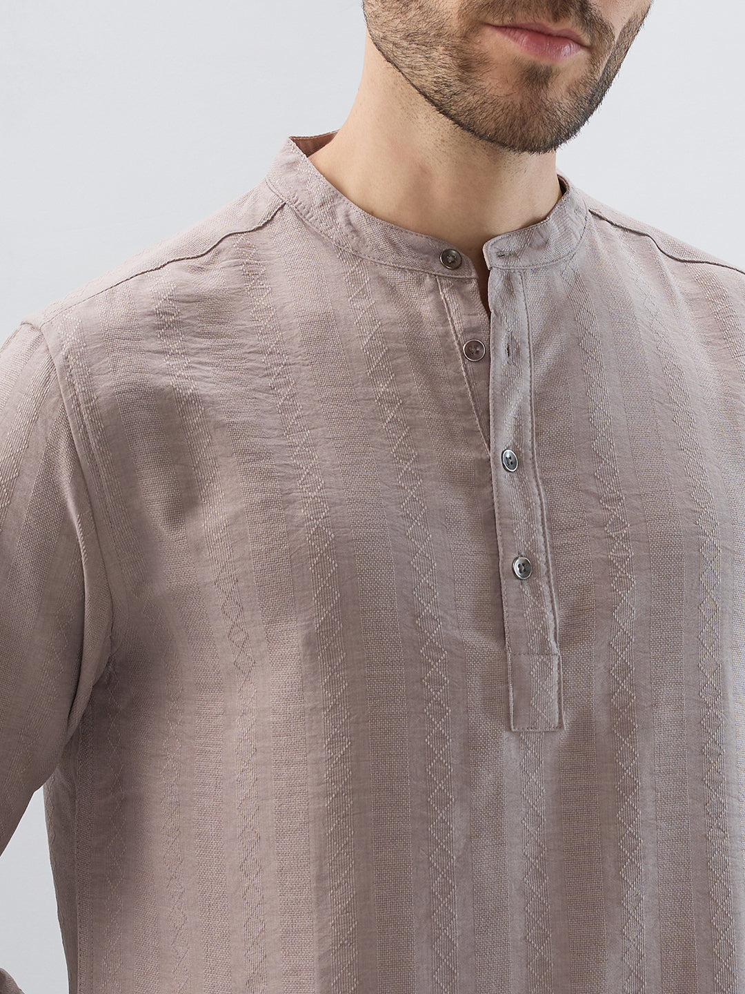 Taupe Lozenge Weave Striped Kurta
