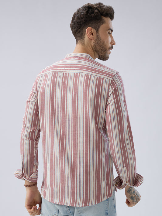 Refined Berry Red Retro Striped Kurta