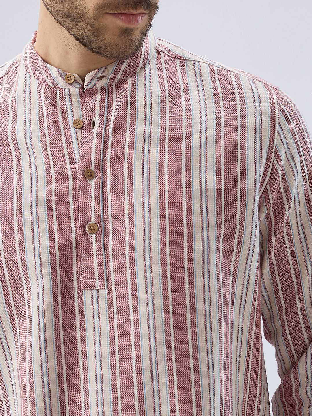 Refined Berry Red Retro Striped Kurta