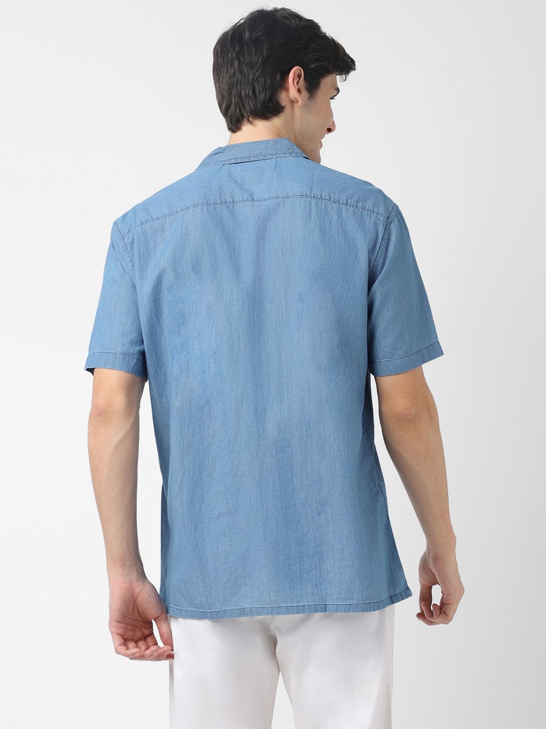 Blue Notch Collar Oversized Shirt