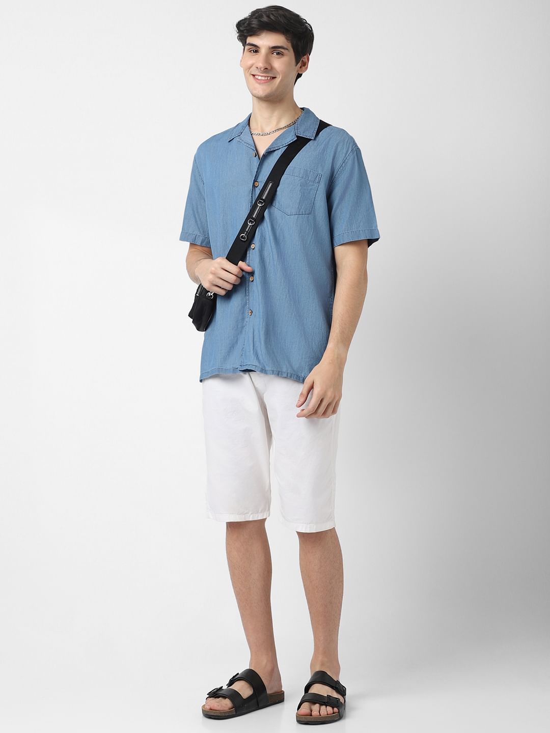 Blue Notch Collar Oversized Shirt