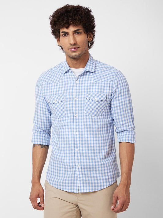 Blue & White Checkered Double Pocket Overshirt