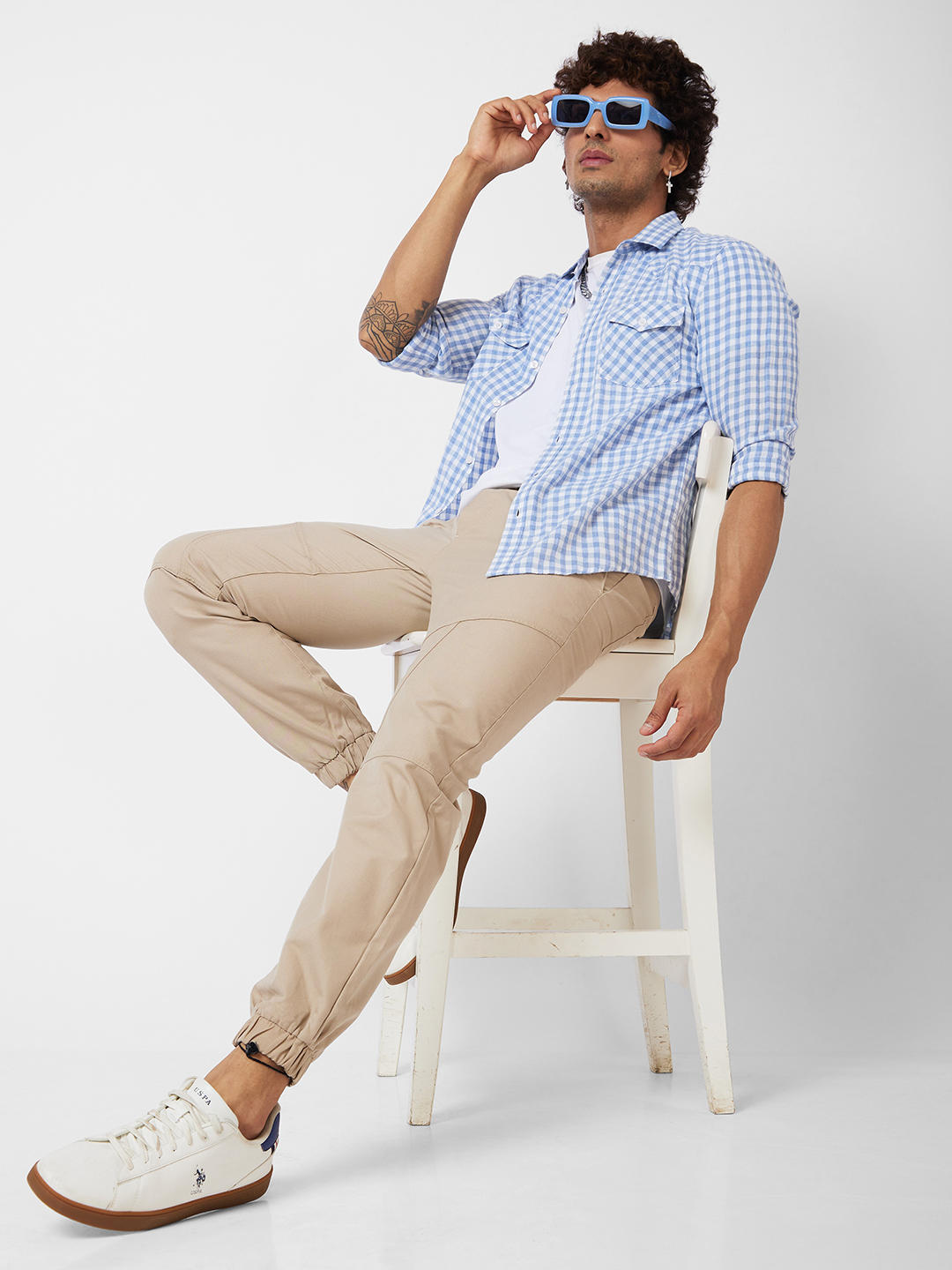 Blue & White Checkered Double Pocket Overshirt