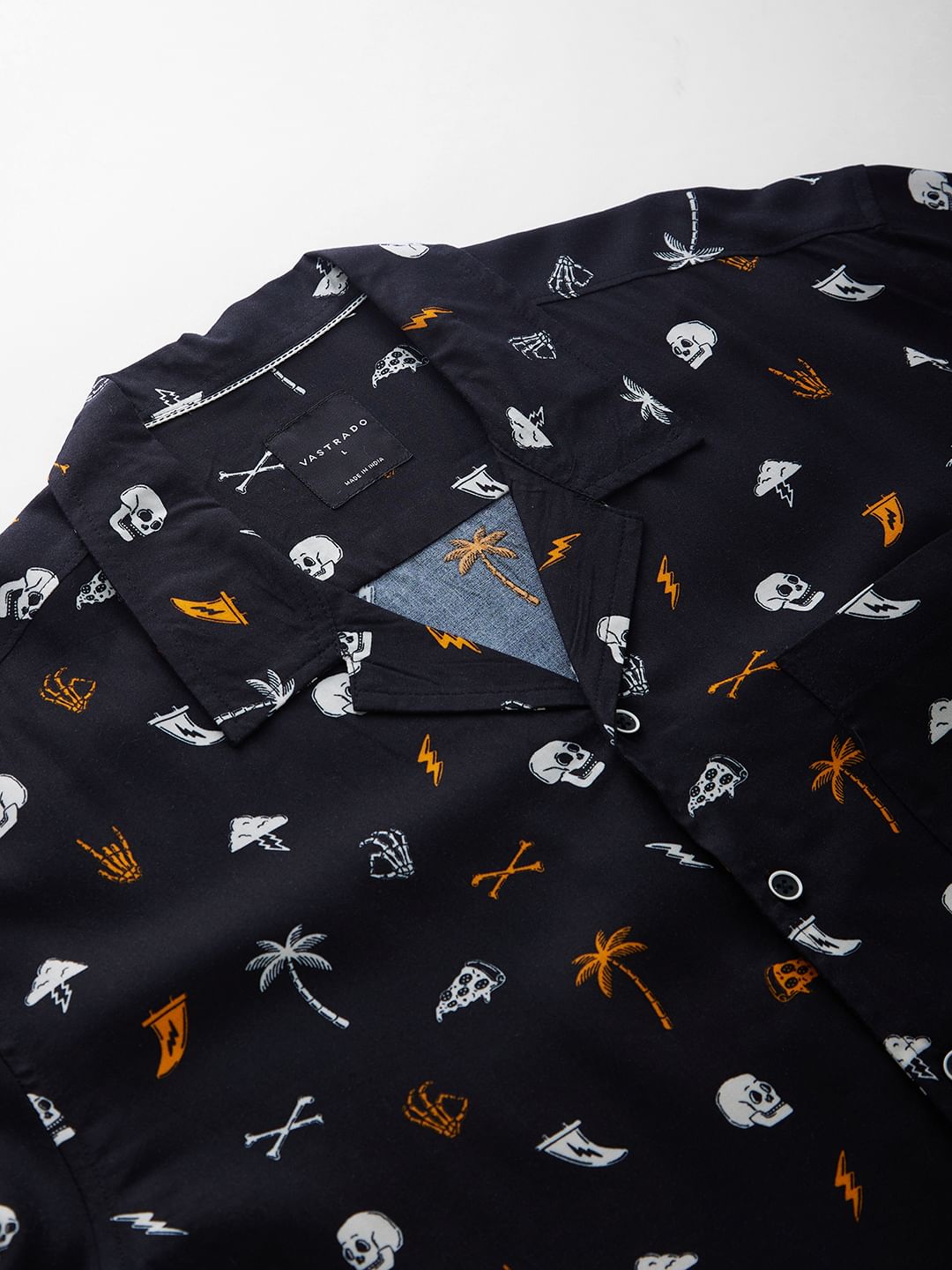 Black Printed Notch Collar Oversized Shirt