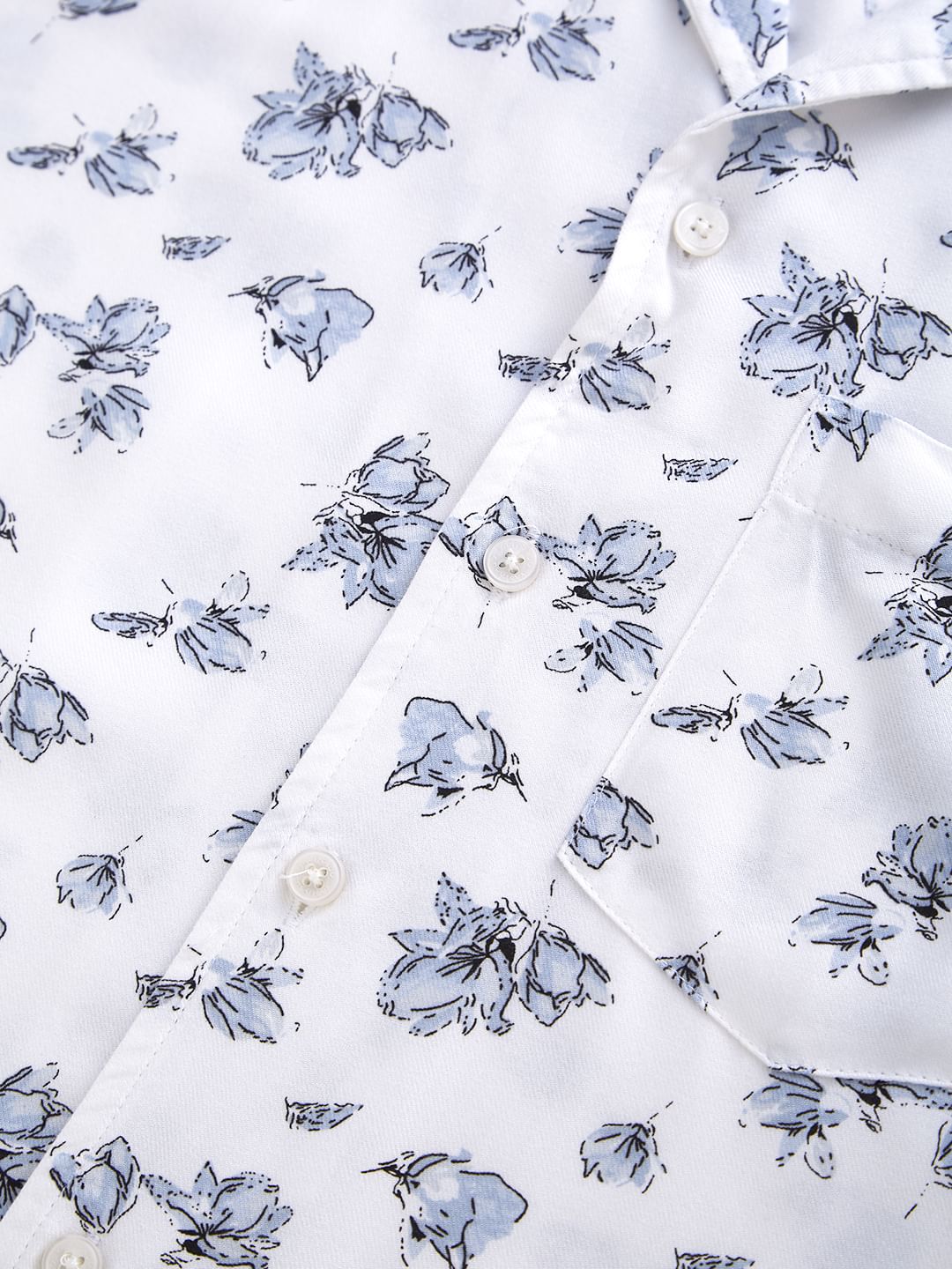 White Floral Printed Notch Collar Oversized Shirt