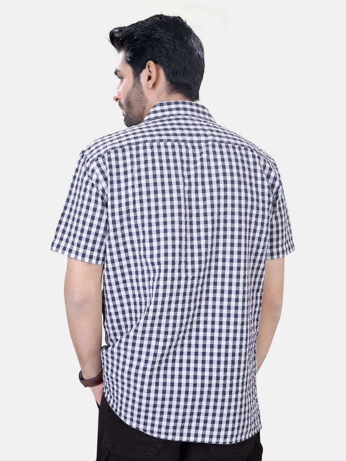 Grey and White Seersucker Checked Oversized Shirt