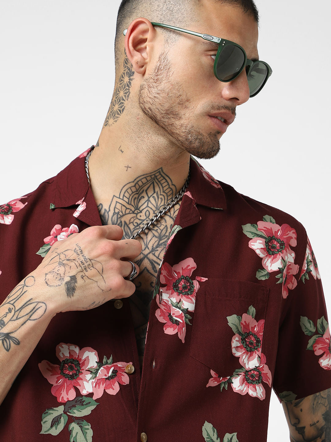 Maroon Floral Printed Oversized Shirt