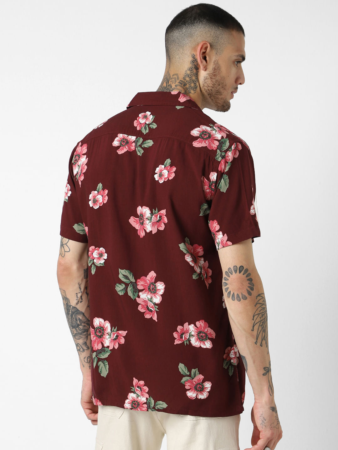 Maroon Floral Printed Oversized Shirt