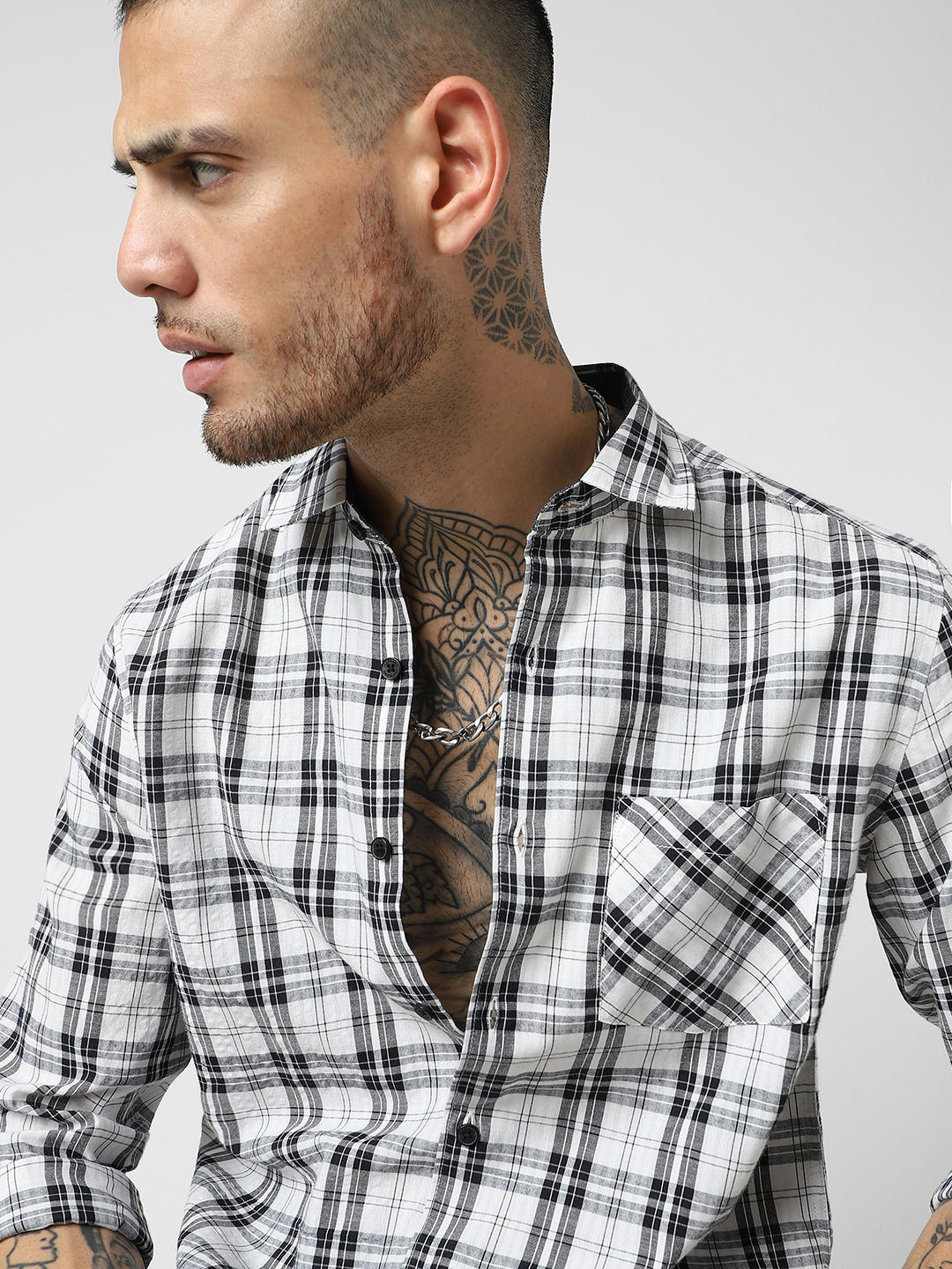 White & Black Tartan Checked Seersucker Shirt