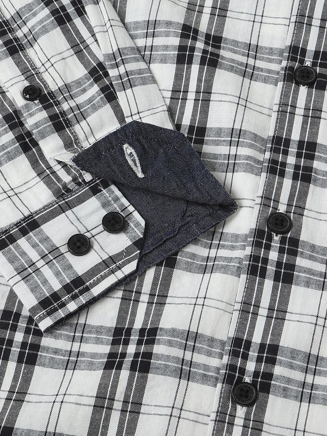 White & Black Tartan Checked Seersucker Shirt