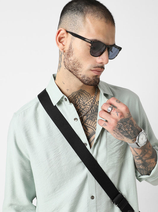 Premium Italian Linen Pastel Green Crinkle Shirt