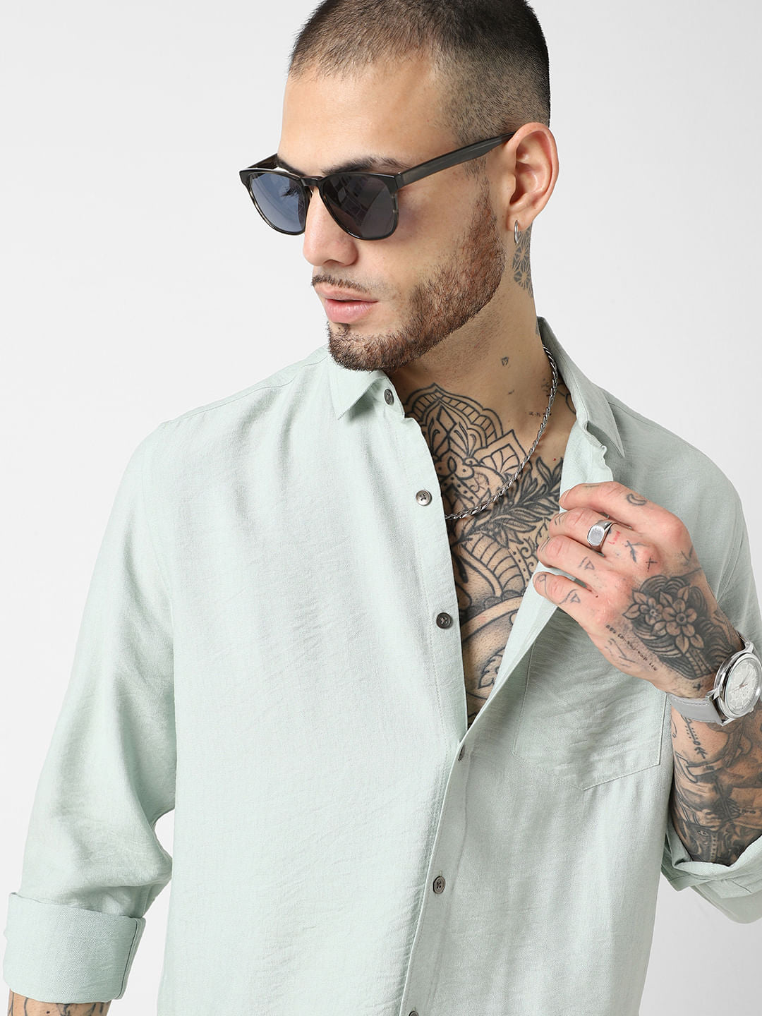 Premium Italian Linen Pastel Green Crinkle Shirt