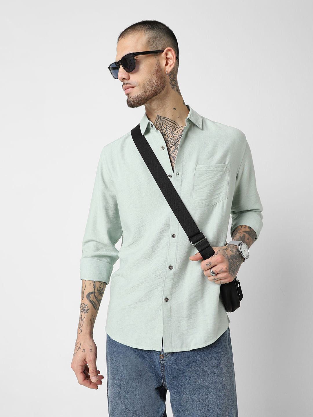 Premium Italian Linen Pastel Green Crinkle Shirt