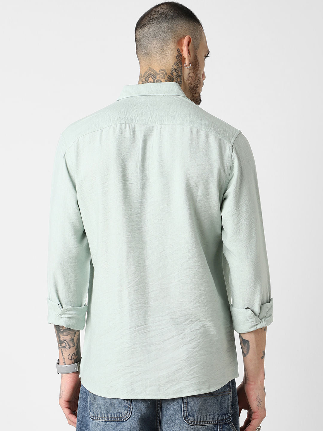 Premium Italian Linen Pastel Green Crinkle Shirt