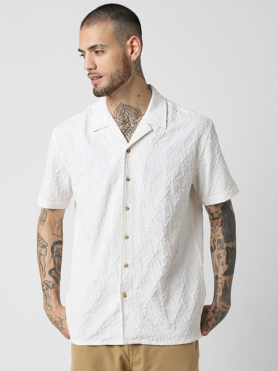Premium White Jacquard Oversized Shirt