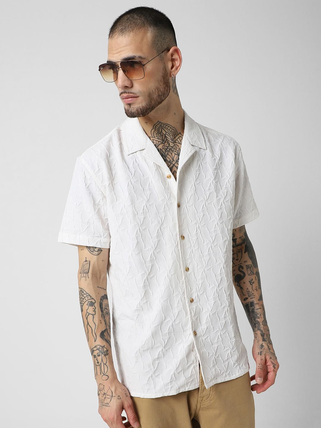 Premium White Jacquard Oversized Shirt