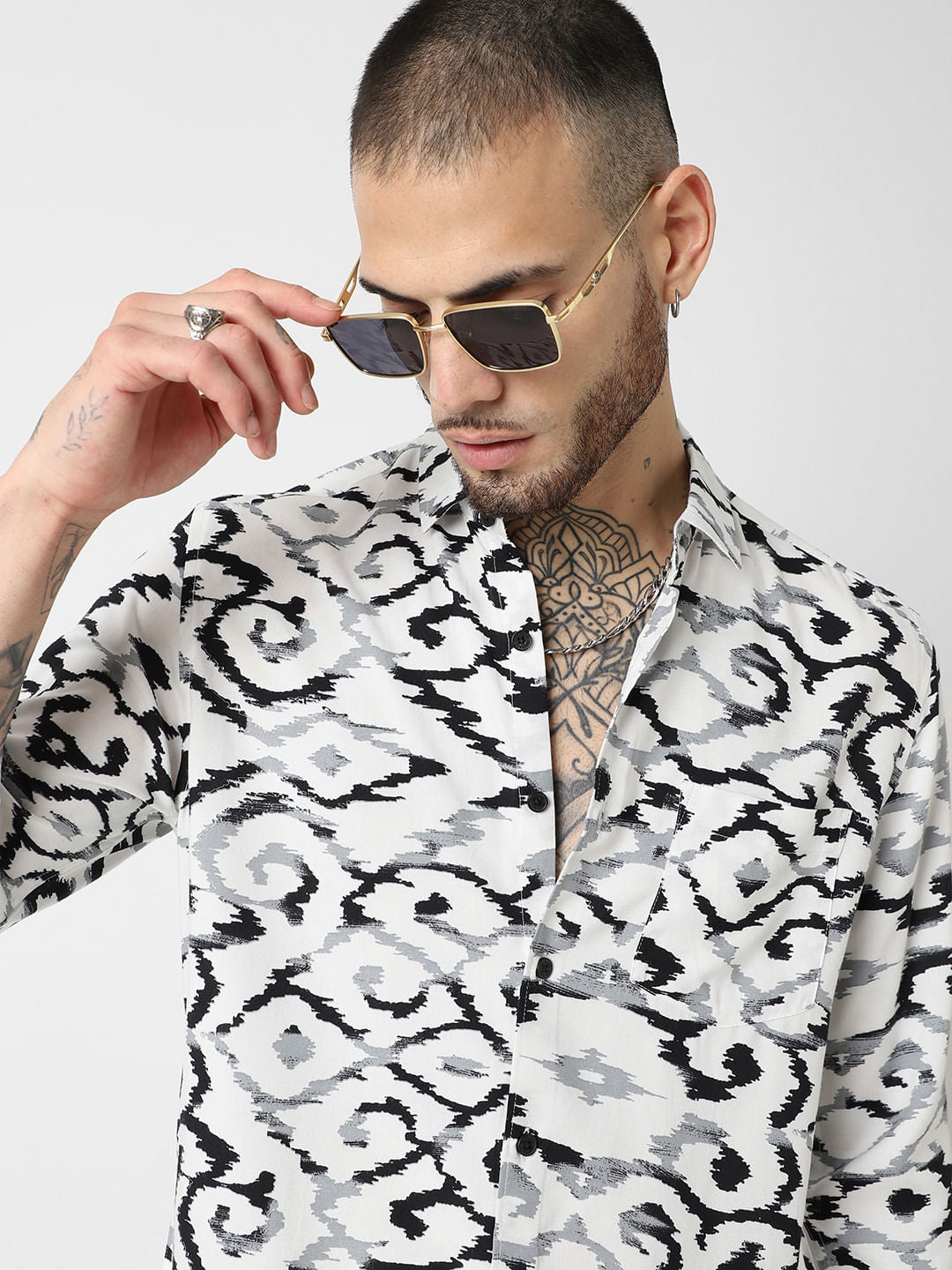 White Abstract Printed Shirt