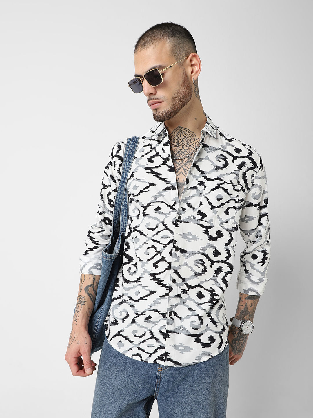 White Abstract Printed Shirt