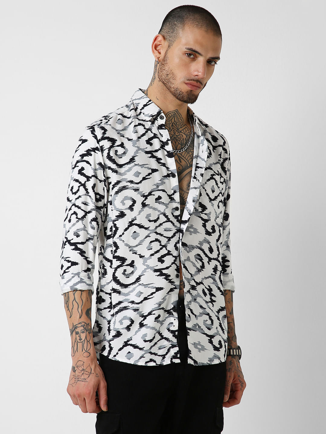 White Abstract Printed Shirt