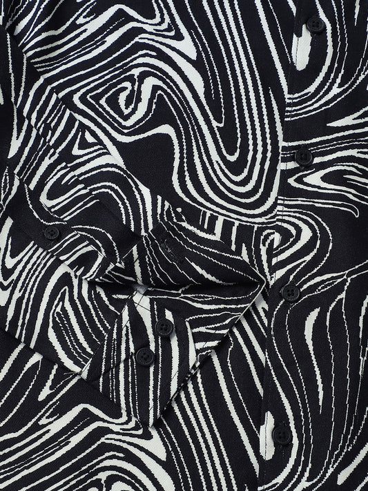 Black Monochrome Wave Printed Shirt