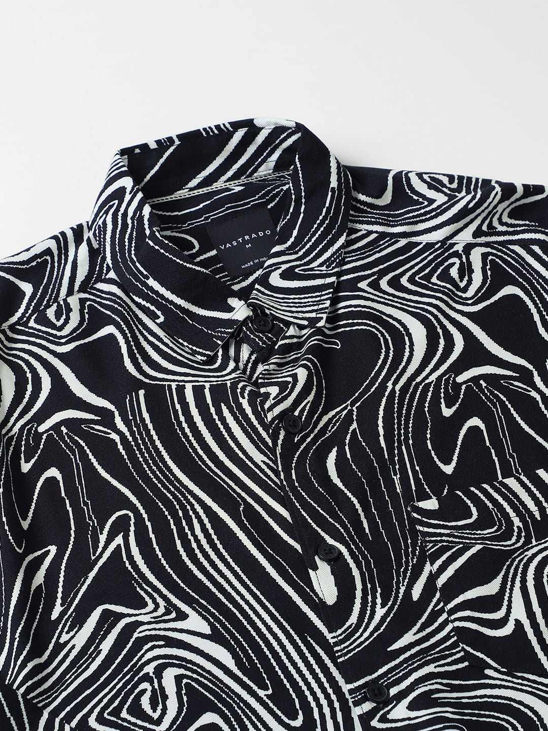 Black Monochrome Wave Printed Shirt