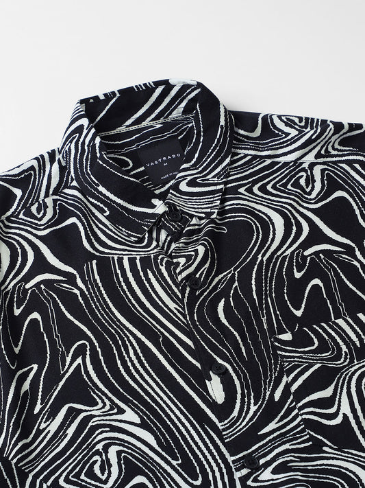 Black Monochrome Wave Printed Shirt