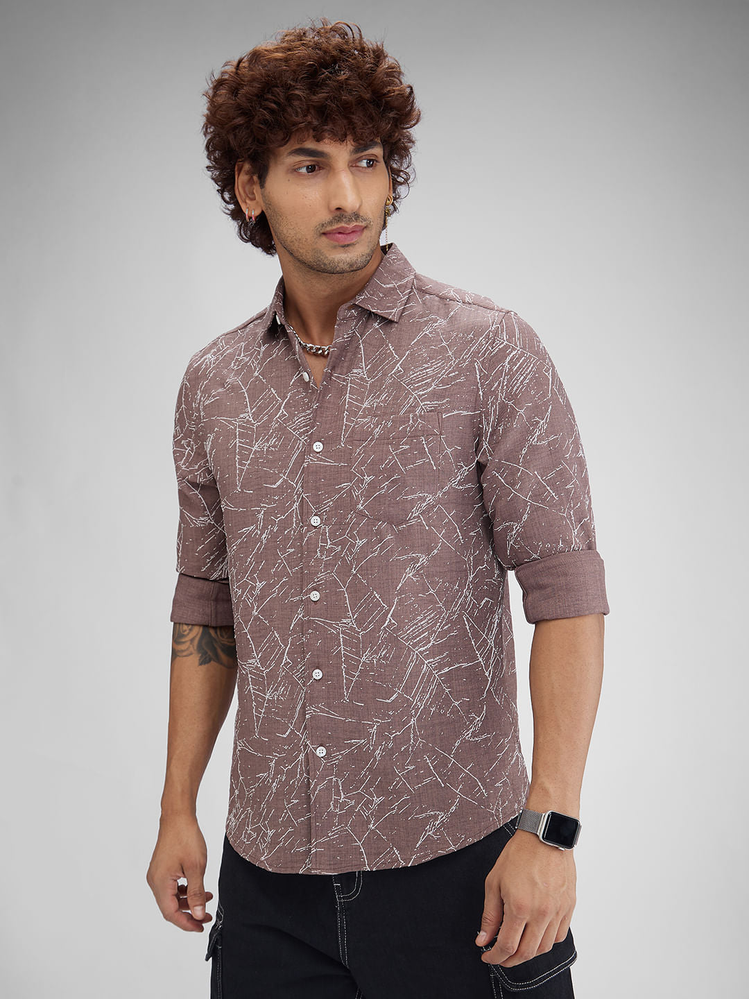 Brunette Stroke Splash Crinkled Shirt